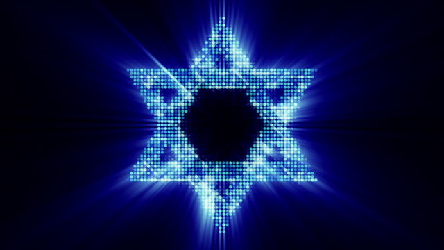 Star of David from glowing blue particles loop