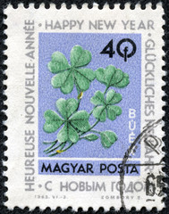 stamp printed by Hungary, shows four-leaf clover