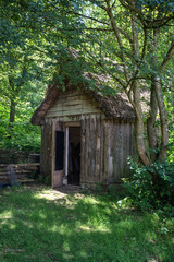 18th Century medieval woodcutters shed in woodland setting