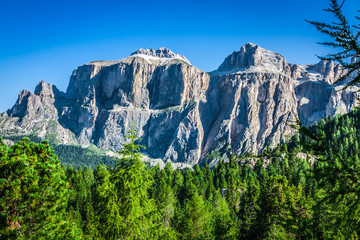Fototapeta na wymiar Sass Pordoi south face (2952 m) in Gruppo del Sella, Dolomites m