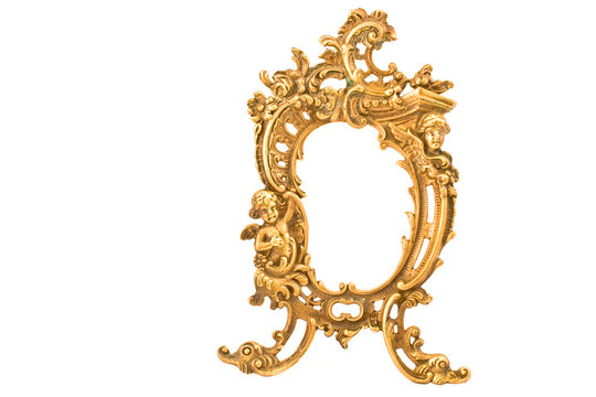 Antique baroque brass frame isolated on white