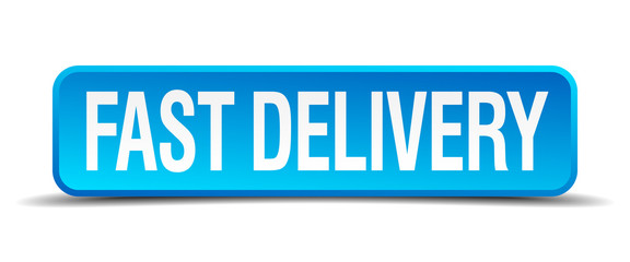 fast delivery blue 3d realistic square isolated button