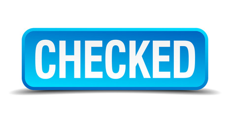 checked blue 3d realistic square isolated button
