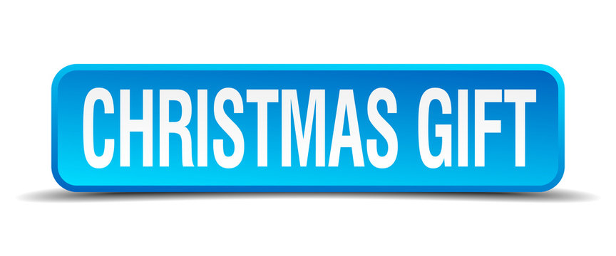 christmas gift blue 3d realistic square isolated button