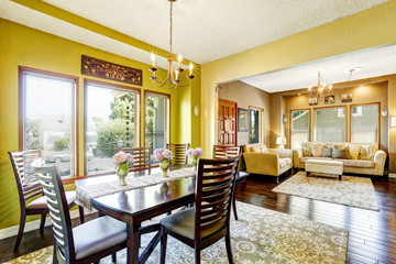 Bright yellow dining room