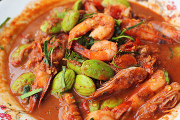 Fried shrimp petai - Asian food