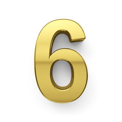 3d render of golden digit six simbol - 6