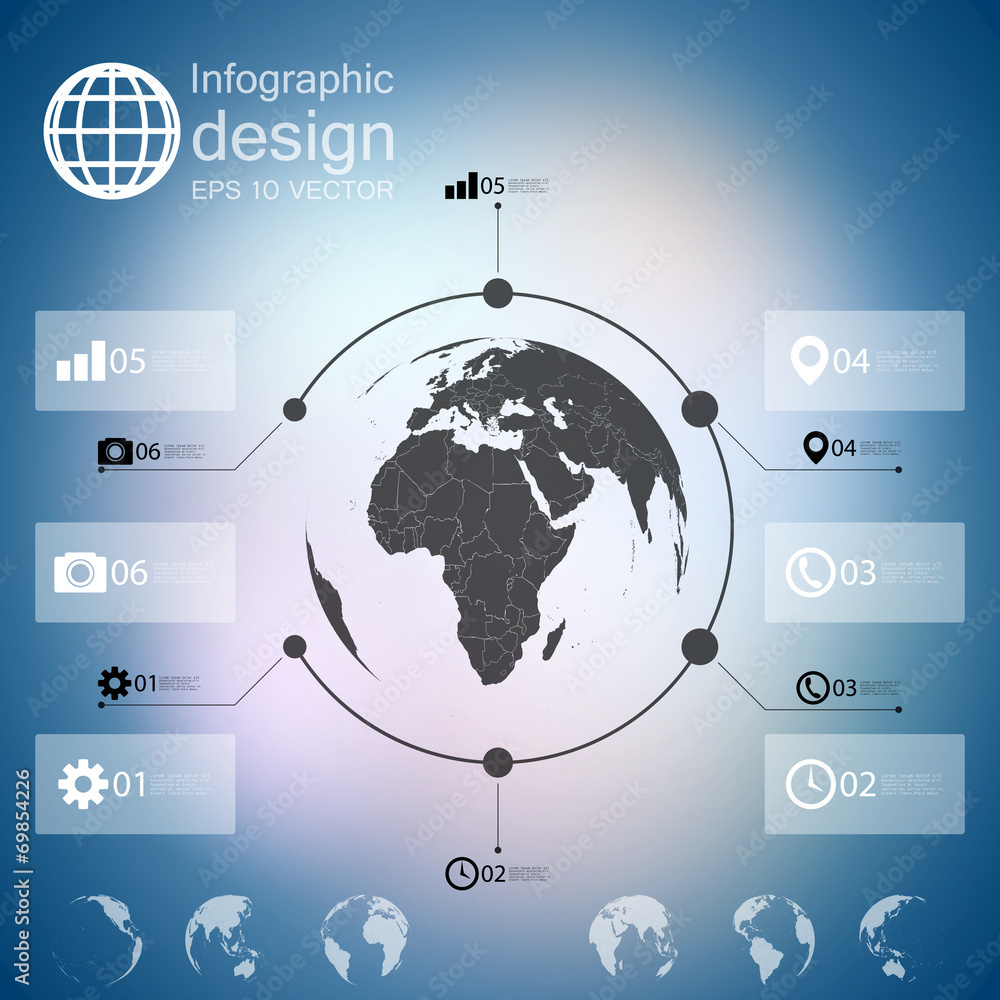 Poster infographic with unfocused background and icons set for business