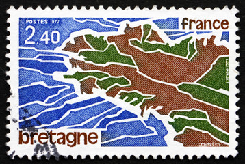 Postage stamp France 1977 Map of Brittany