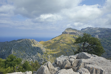 Tramuntana mountains over the Mediterranean.Majorca, Spain.