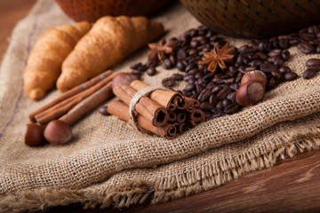 cinnamon sticks on the bag close up