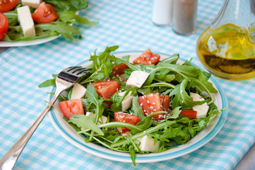 fresh salad with mozzarella, ruccola and tomatoes