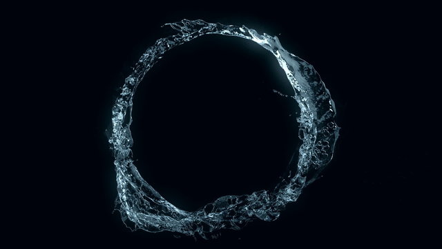 Water circle looping on black (loop, alpha, cg, slow motion)