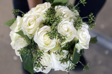 Pretty White Rose Wedding Bouquet