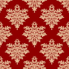 Floral beige on red seamless pattern