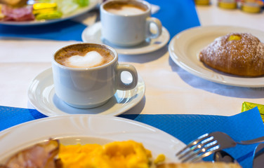 Delicious and tasty cappuccino for breakfast at a cafe