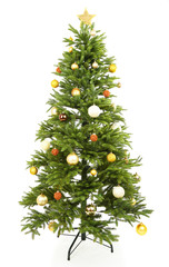 Decorated Christmas tree isolated on white