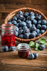Fresh preserves from plum in the pantry