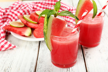 Watermelon cocktail on table, close-up