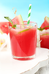 Watermelon cocktails on table, close-up