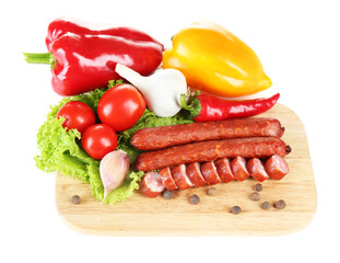 Smoked thin sausages and vegetables