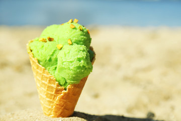 Ice cream in sand on beach