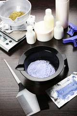 Hairdresser accessories for coloring hair, close-up