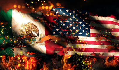 Mexico USA Flag War Torn Fire International Conflict 3D