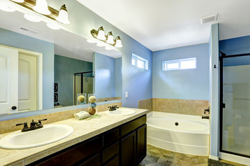 Blue bathroom with tile trim