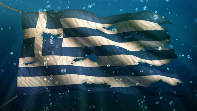 Greece Under Water Sea Torn Flag Loop Animation