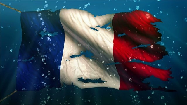 France Under Water Sea Torn Flag Loop Animation