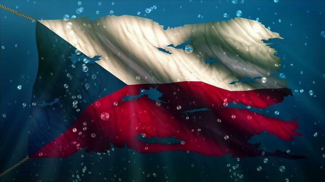 Czech Republic Under Water Sea Torn Flag Loop Animation