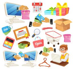 Vector flat icons vintage illustrations set