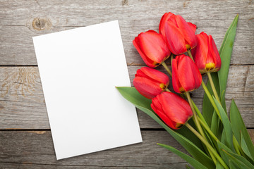 Fresh tulips and greeting card