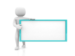 3d small people with an empty signboard in hands. 3d image
