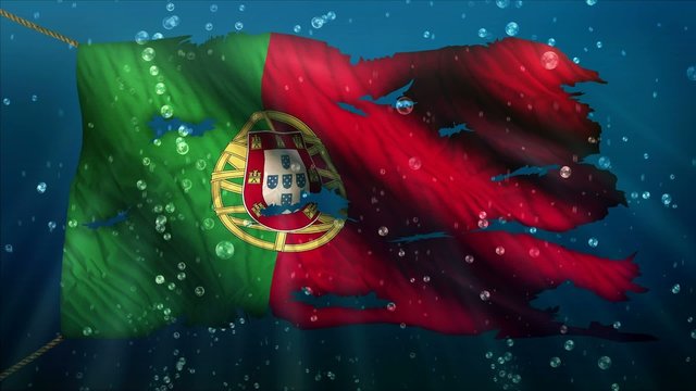 Portugal Under Water Sea Torn Flag Loop Animation