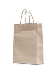Blank brown paper bag isolated on white background