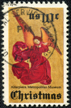 stamp printed in USA shows an angel