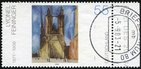 stamp printed in the Germany shows Halle Market Church