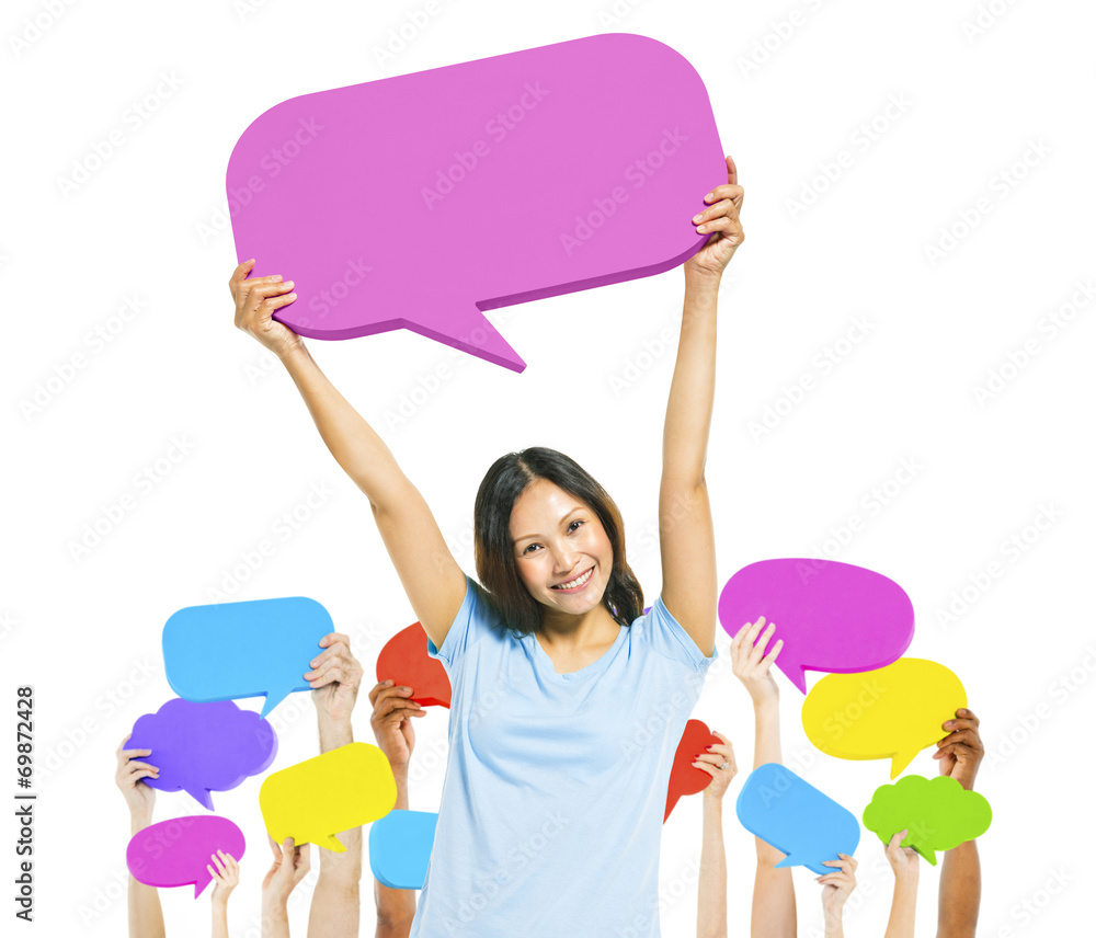 Sticker Woman Holding Pink Speech Bubble - Stickers