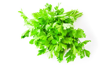 Fresh green parsley isolated on white background, food