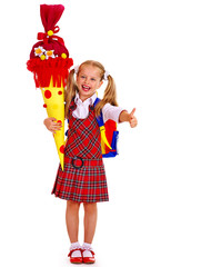 Child with school cone.