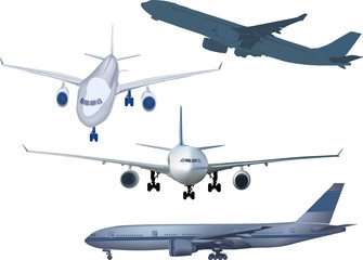 four grey airplanes on white