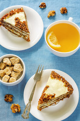 carrot cake with raisins, walnuts and butter cream