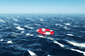 Lifebuoy floating in Deep Blue Sea