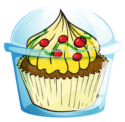A cupcake inside the container