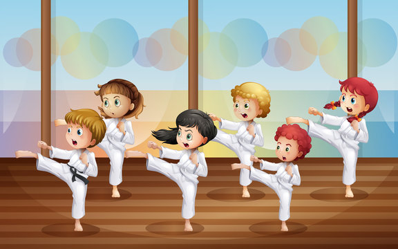 Kids practicing karate