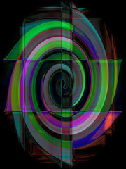 Colorful gradient twirling strips abstract on black background