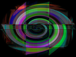 Obraz premium Colorful gradient twirling strips abstract on black background