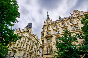 Old tenement house with dramatic sky in Prague - Czech Republic